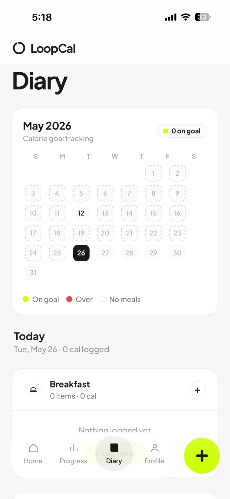 LoopCal diary filling in automatically